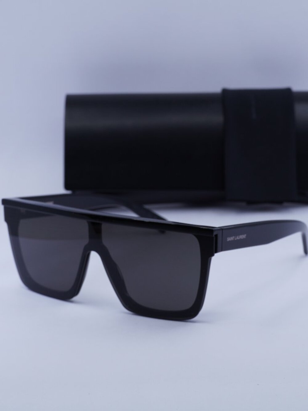 Saint Laurent SL607 001 Shield Sunglasses - Shiny Black \ Black